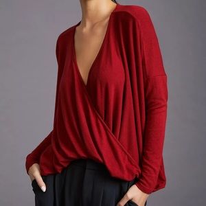 NWT ANTHROPOLOGIE AMADI DRAPED WRAP KNIT TOP. Color: WINE Size: S.